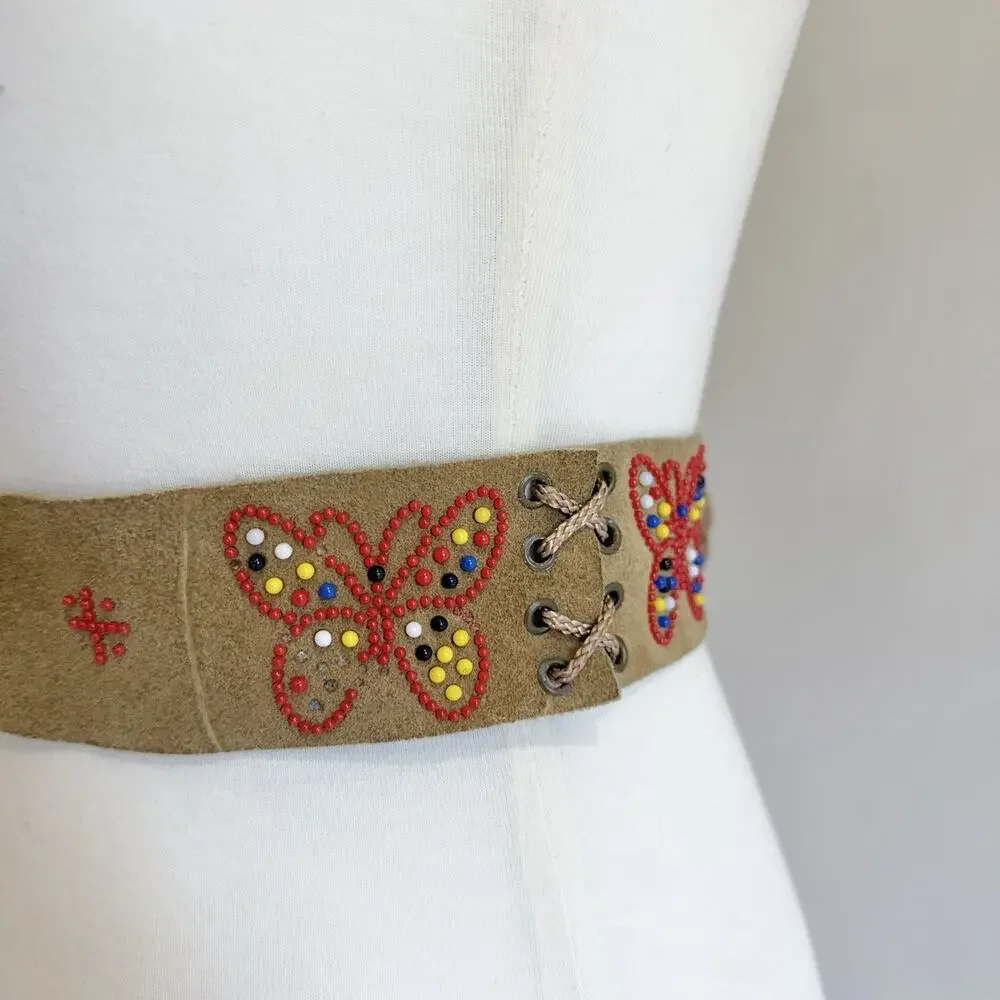 Genuine Leather Butterfly Beaded Handmade Bohemian Belt festival hippie